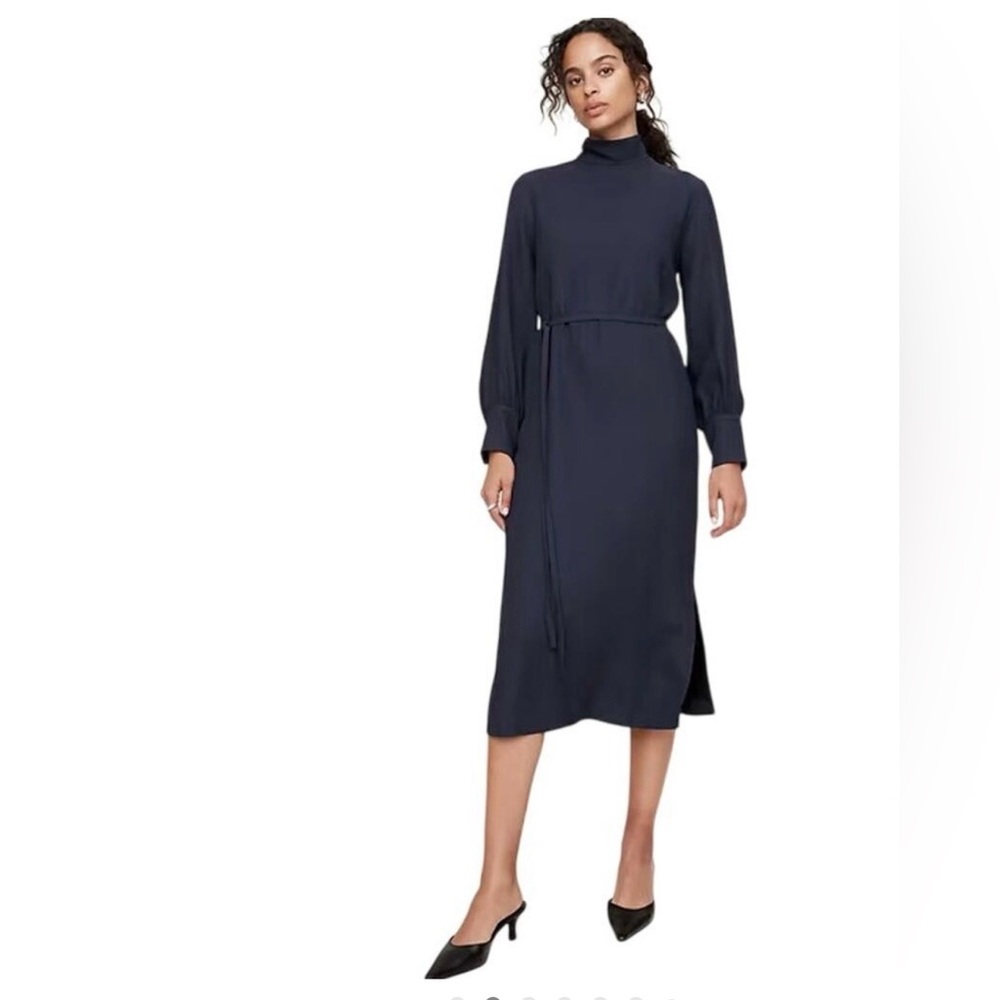 BANANA REPUBLIC BLACK CREPE MOCK-NECK MIDI DRESS